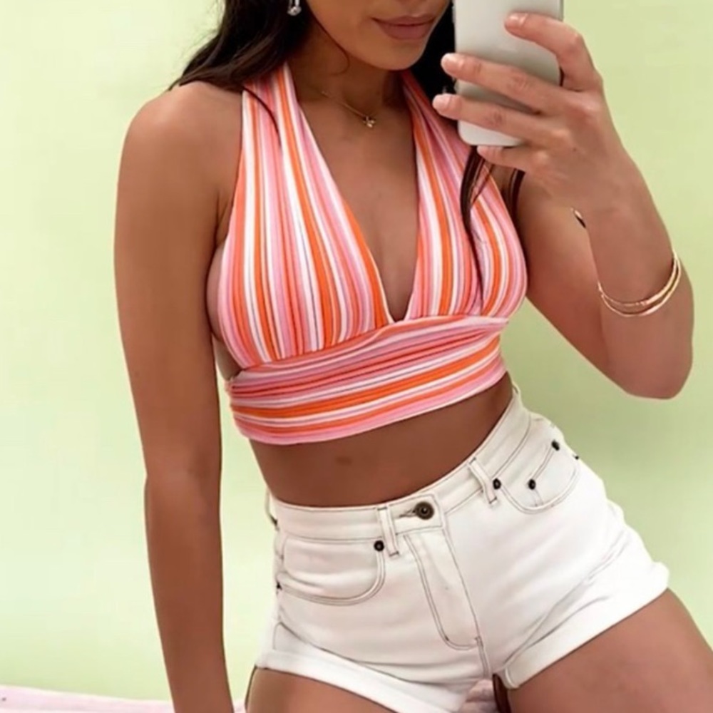 Beach knit halter pink and orange brand new